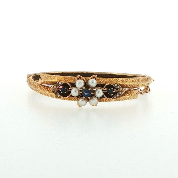 14ky Blue Sapphire and Pearls Bangle Bracelet Dickinson Jewelers Dunkirk, MD