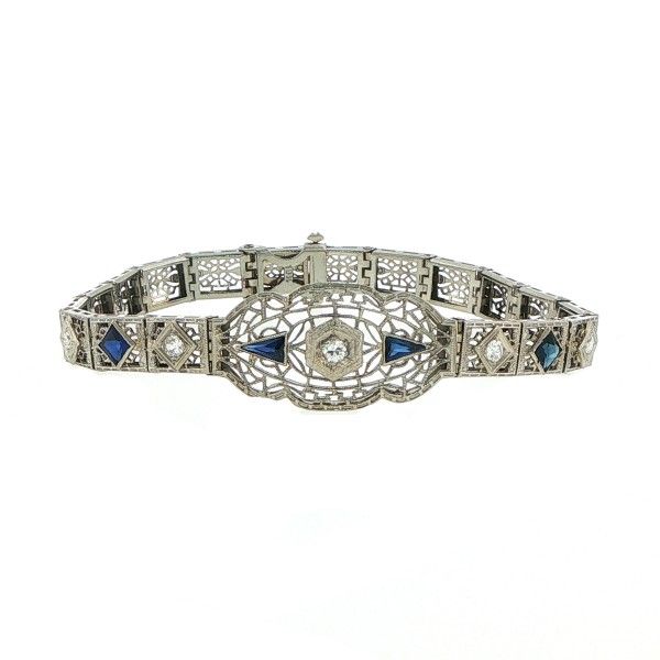 18kw .50cttw Diamond and Synthetic Sapphire Bracelet Dickinson Jewelers Dunkirk, MD