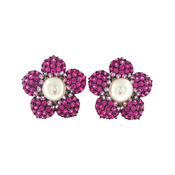 18K White Gold Pink Sapphire and Pearl Flower Earrings Dickinson Jewelers Dunkirk, MD