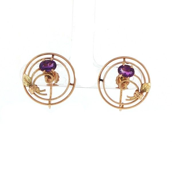 14Kt Yellow Gold Oval Amethyst Round Earrings Dickinson Jewelers Dunkirk, MD
