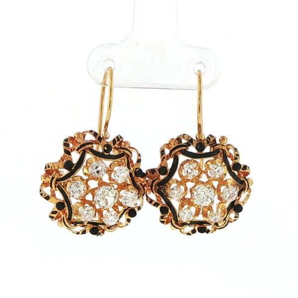 18K Yellow Gold Diamond and Black Enamel Victorian Earrings Dickinson Jewelers Dunkirk, MD