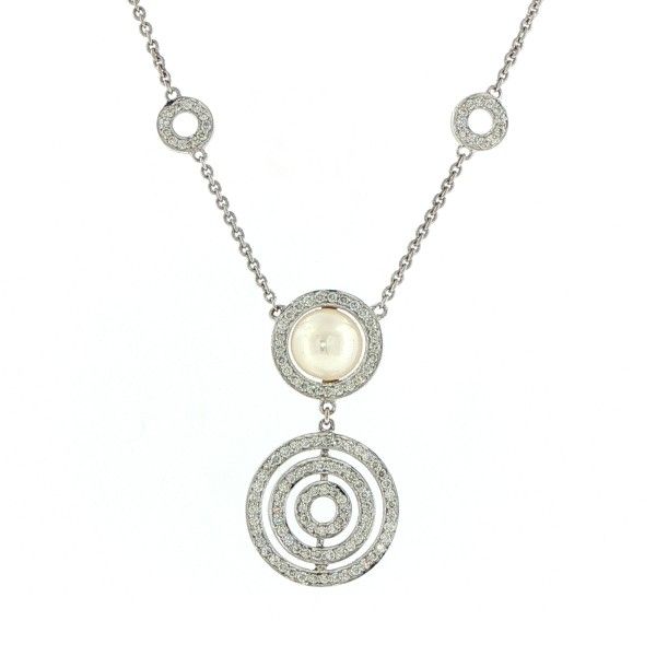 14K White Diamond and Pearl Circles Necklace Dickinson Jewelers Dunkirk, MD