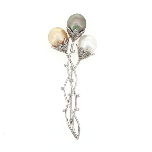 18K White Diamond and Pearls Brooch Dickinson Jewelers Dunkirk, MD