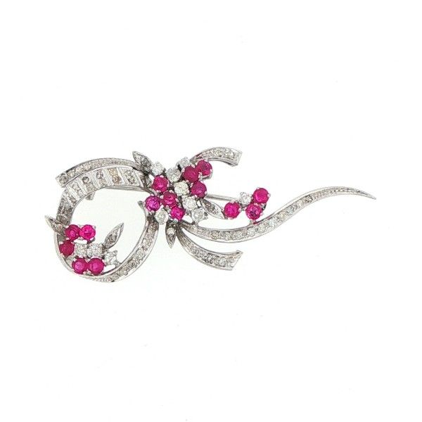 Platinum Diamond and Ruby Brooch Dickinson Jewelers Dunkirk, MD