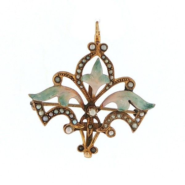 10K Yellow Gold Enamel and Seed Pearls Brooch Dickinson Jewelers Dunkirk, MD