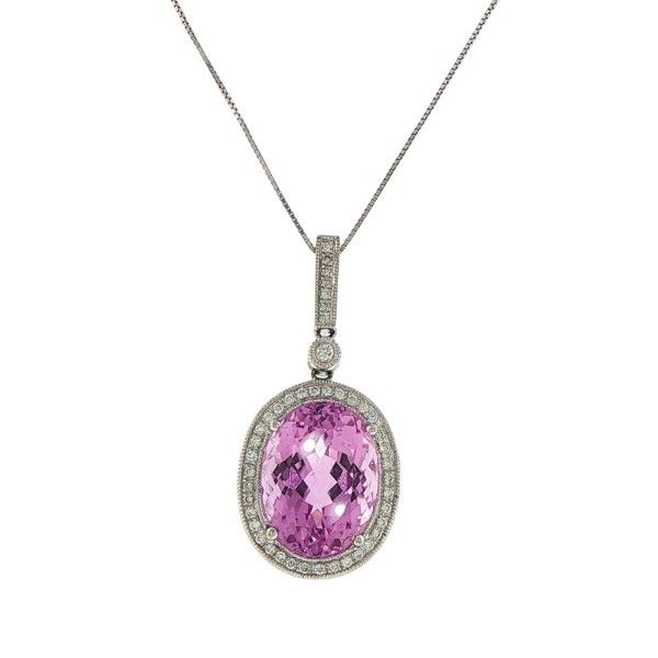 14K White Gold Diamond and Oval Kunzite Pendant Dickinson Jewelers Dunkirk, MD