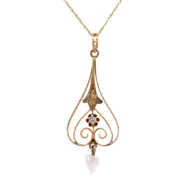 Yellow Gold Diamond And Pearl Lavalier Pendant Dickinson Jewelers Dunkirk, MD