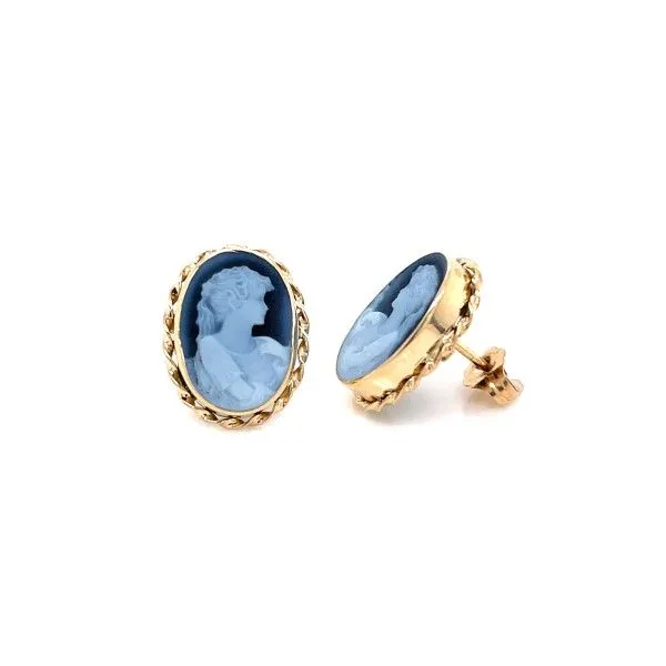 14k Yellow Gold Black Agate Cameo Earrings 002-780-2001077