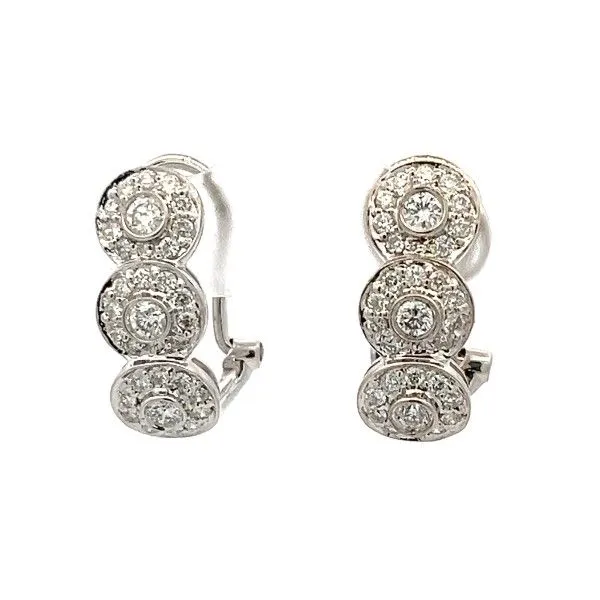 Estate 18Kt White .92tdw 3-Halo Diamonds Omega Back Earrings Dickinson Jewelers Dunkirk, MD
