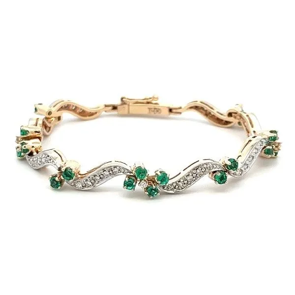 Estate 14Kt 6.5" Lab Grown Emeralds and Diamonds Tennis Bracelet Dickinson Jewelers Dunkirk, MD