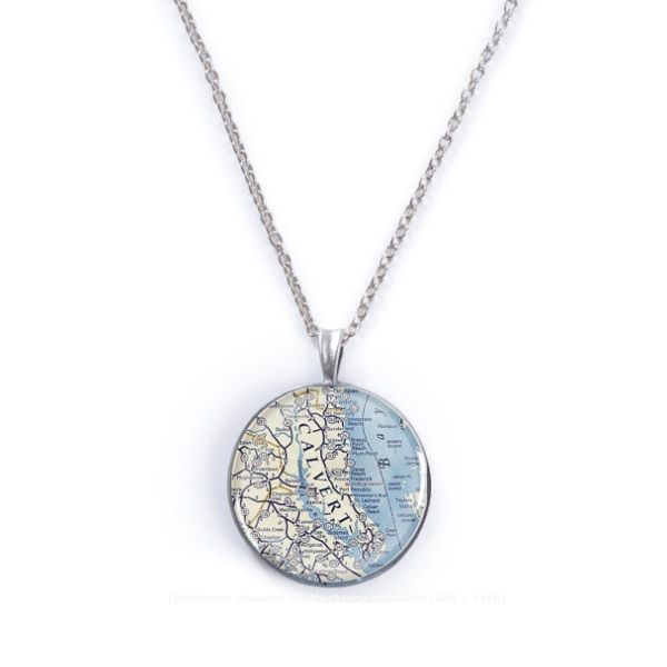 Pewter Calvert County Map Necklace Dickinson Jewelers Dunkirk, MD