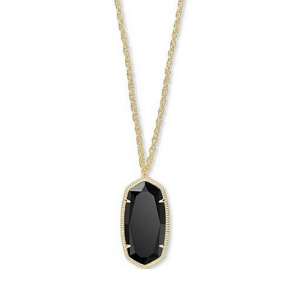 Kendra Scott Rae Gold Long Necklace In Black Opaque Glass Dickinson Jewelers Dunkirk, MD