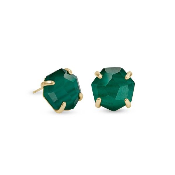 Kendra Scott Ryan Gold Stud Earrings In Emerald Cat's Eye Dickinson Jewelers Dunkirk, MD