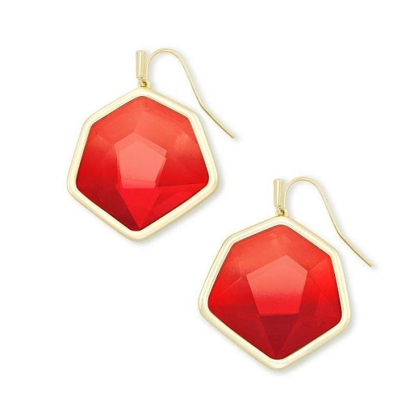 Kendra Scott Vanessa Gold Drop Earrings in Cherry Red Illusion Dickinson Jewelers Dunkirk, MD