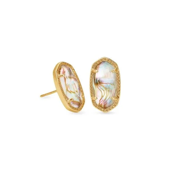 Kendra Scott Ellie Vintage Gold Stud Earrings In White Abalone Dickinson Jewelers Dunkirk, MD