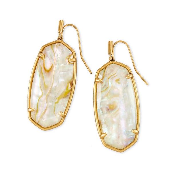 Kendra Scott Faceted Elle Vintage Gold Drop Earrings In White Abalone Dickinson Jewelers Dunkirk, MD