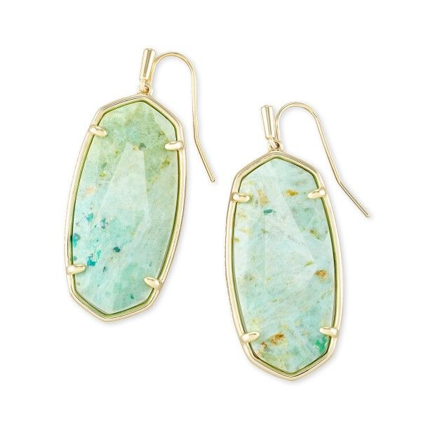 Kendra Scott Faceted Elle Gold Drop Earrings In Sea Green Chrysocolla Dickinson Jewelers Dunkirk, MD