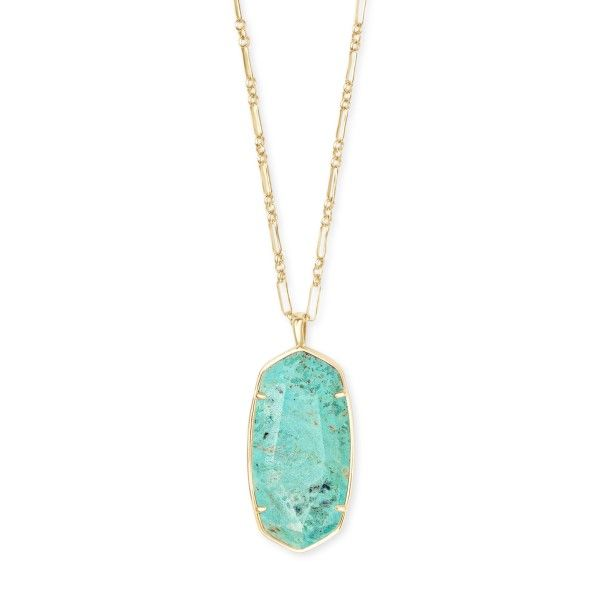 Kendra Scott Faceted Reid Gold Long Pendant Necklace In Sea Green Chrysocolla Dickinson Jewelers Dunkirk, MD