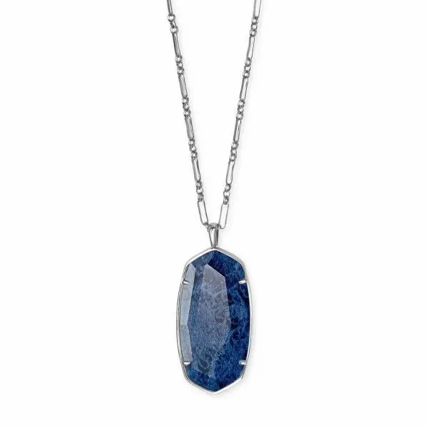 Kendra Scott Faceted Reid Vintage Silver Long Pendant Necklace In Navy Wood Dickinson Jewelers Dunkirk, MD