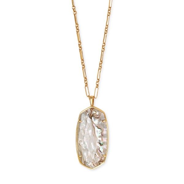 Kendra Scott Faceted Reid Vintage Gold Long Pendant Necklace In White Abalone Dickinson Jewelers Dunkirk, MD