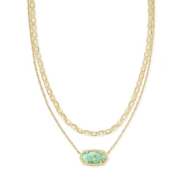 Kendra Scott Elisa Gold Multi Strand Necklace In Sea Green Chrysocolla Dickinson Jewelers Dunkirk, MD