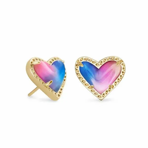 Kendra Scott Ari Heart Gold Stud Earrings In Watercolor Illusion Dickinson Jewelers Dunkirk, MD