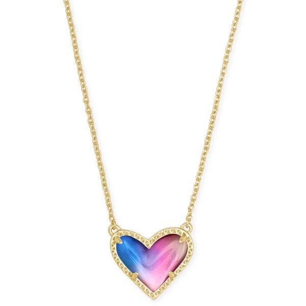 Kendra Scott Ari Heart Gold Pendant Necklace In Watercolor Illusion Dickinson Jewelers Dunkirk, MD