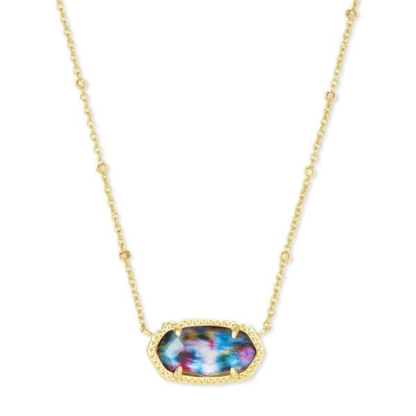 Kendra Scott Elisa Gold Satellite Pendant Necklace In Teal Tie Dye Illusion Dickinson Jewelers Dunkirk, MD