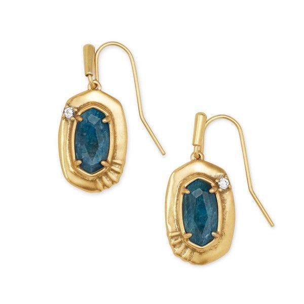 Kendra Scott Anna Vintage Gold Small Drop Earrings In Teal Apatite Dickinson Jewelers Dunkirk, MD