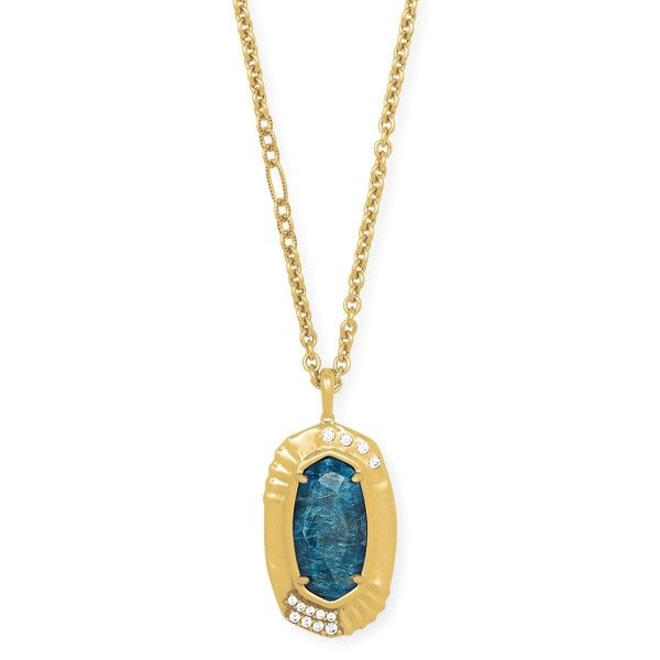 Kendra Scott Anna Vintage Gold Long Pendant Necklace In Teal Apatite Dickinson Jewelers Dunkirk, MD