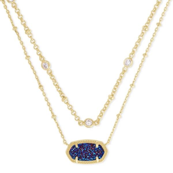 Kendra Scott Elisa Gold Multi Strand Necklace In Indigo Blue Drusy Dickinson Jewelers Dunkirk, MD