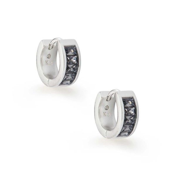 Kendra Scott Jack Silver Huggie Earrings In Charcoal Gray Crystal Dickinson Jewelers Dunkirk, MD