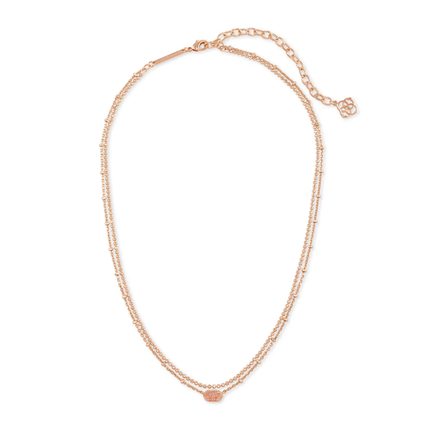Kendra Scott Emilie Rose Gold Multi Strand Necklace in Sand Drusy Dickinson Jewelers Dunkirk, MD