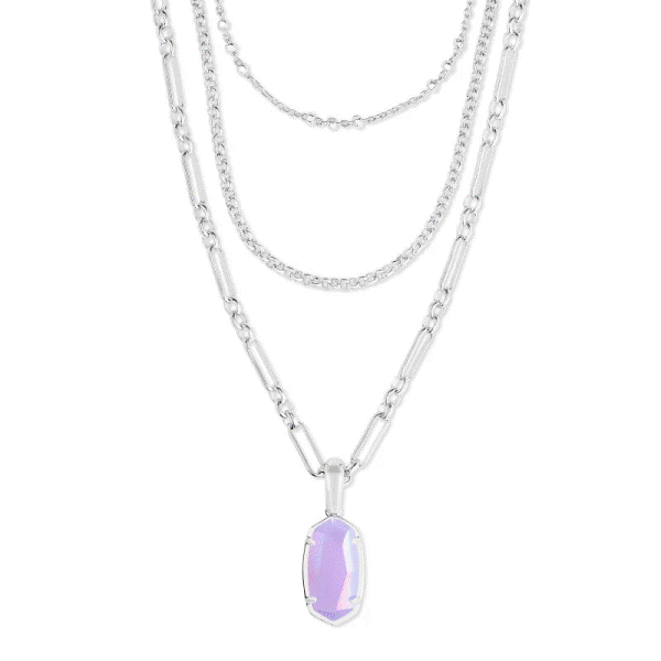 Kendra Scott Elisa Silver Triple Strand Necklace In Matte Iridescent Lilac Glass Dickinson Jewelers Dunkirk, MD