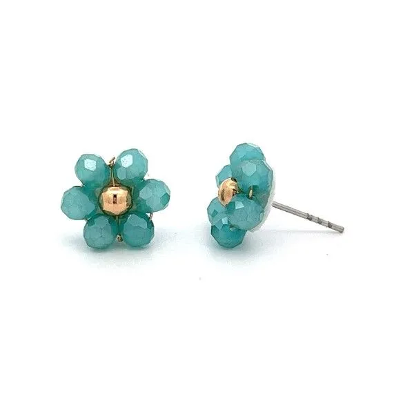Goldtone Mint Beaded Flower Post Earrings Dickinson Jewelers Dunkirk, MD