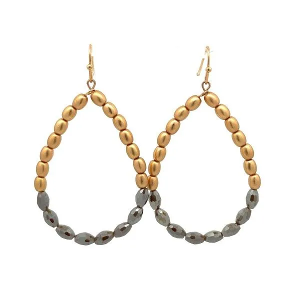 Goldtone Matte Finish Mocha Beads Elongated Teardrop Dangle Earrings Dickinson Jewelers Dunkirk, MD