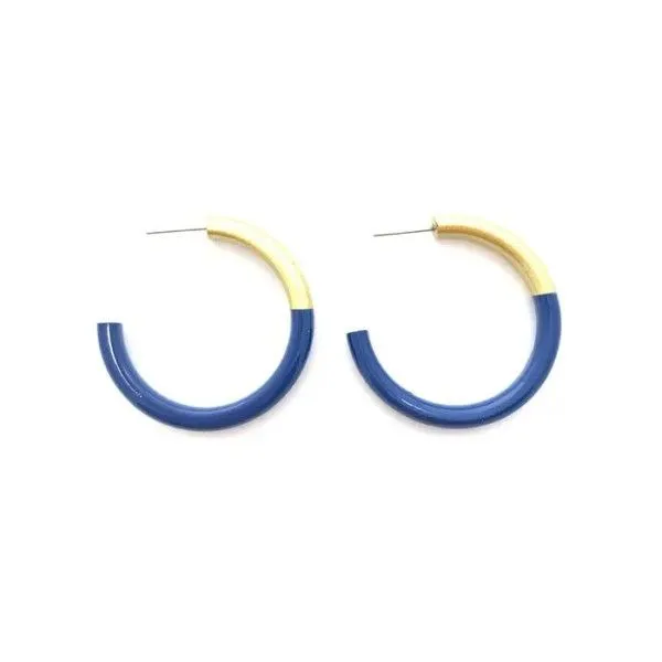 Goldtone LIZ Navy Medium Hoop Earrings Dickinson Jewelers Dunkirk, MD