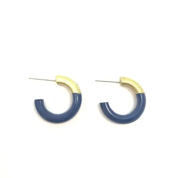 Goldtone LIZ Navy Small Hoop Earrings Dickinson Jewelers Dunkirk, MD