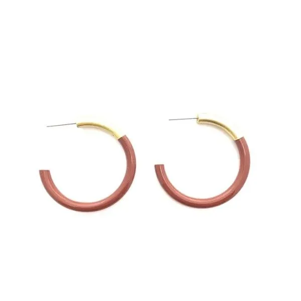Goldtone LIZ Brown Medium Hoop Earrings Dickinson Jewelers Dunkirk, MD
