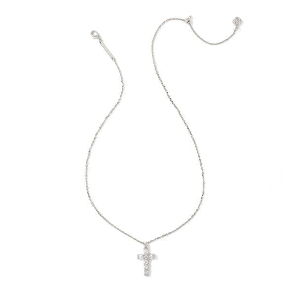 Rhodium Plated "Gracie" Cross Pendant Necklace in White CZ Image 2 Dickinson Jewelers Dunkirk, MD