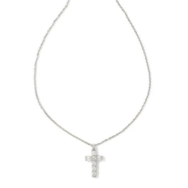 Rhodium Plated "Gracie" Cross Pendant Necklace in White CZ Dickinson Jewelers Dunkirk, MD