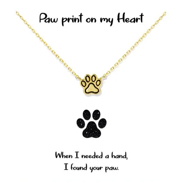 18k Gold Dipped 16+2" Paw Print on my Heart Necklace on Card Dickinson Jewelers Dunkirk, MD