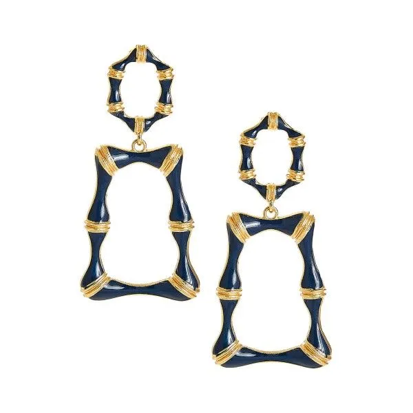 Goldtone Jordan Navy Enamel Bamboo Earrings Dickinson Jewelers Dunkirk, MD