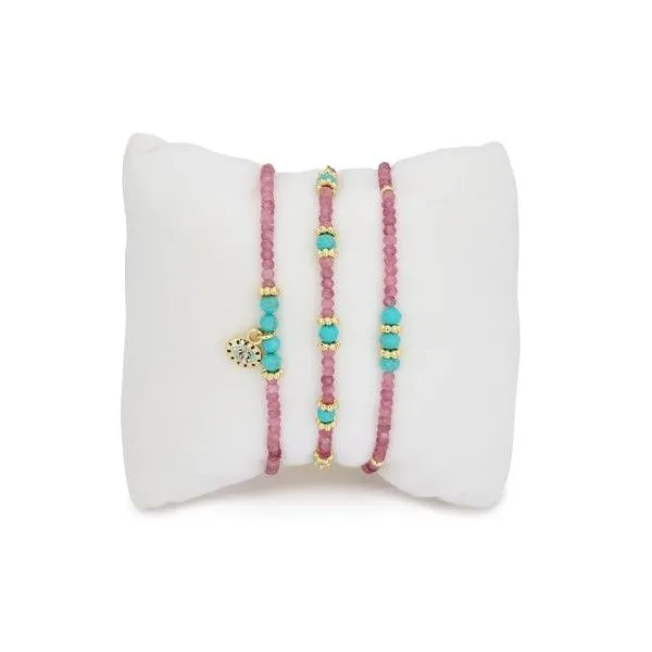 14k Gold Plated Pink Tourmaline and Turquoise Beaded Bracelet SET Dickinson Jewelers Dunkirk, MD