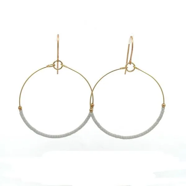 Goldfilled Earhook Hollywood Hoop with White Gray Beads Earrings Dickinson Jewelers Dunkirk, MD