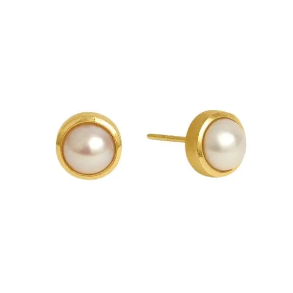 22k Yellow Gold Plated Freshwater Pearl Signature Midi Stud Earrings Dickinson Jewelers Dunkirk, MD