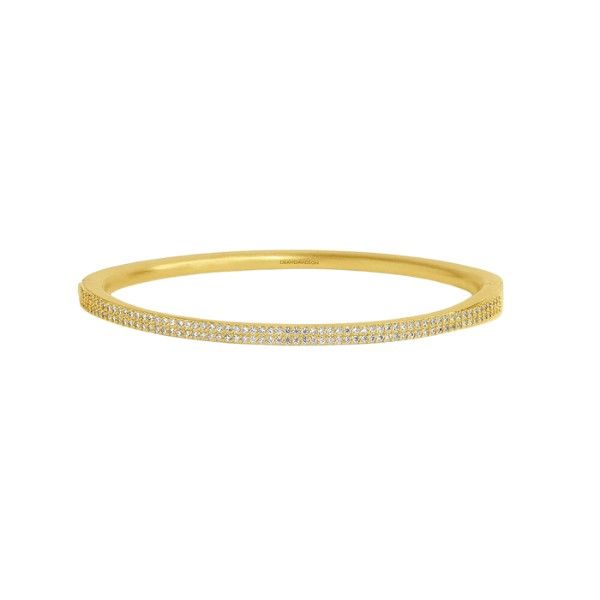 22k Yellow Gold Plated Signature CZ Pave Hinge Bangle Bracelet Dickinson Jewelers Dunkirk, MD