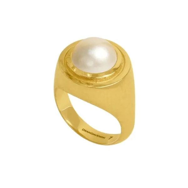 22k Yellow Gold Plated Freshwater Pearl Mini Signet Ring Dickinson Jewelers Dunkirk, MD