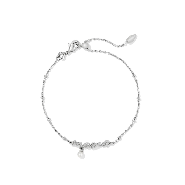 Rhodium Plated "Mama" Script Delicate Chain Bracelet with Pearl Dickinson Jewelers Dunkirk, MD