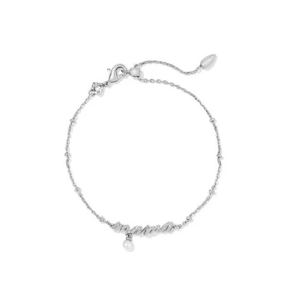 Rhodium Plated "Mama" Script Delicate Chain Bracelet with Pearl Dickinson Jewelers Dunkirk, MD